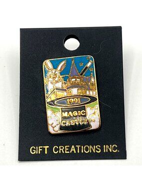 The Magic Castle Hollywood 1991 Vtg Lapel Hat Pin Magician Rabbit Gift Creations